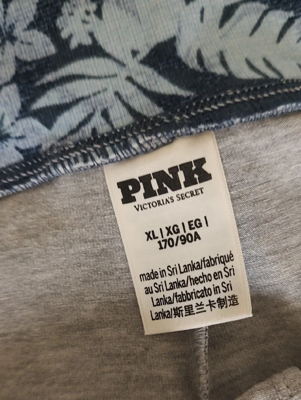 PINK Victoria's Secret Grey Capri Leggings with Navy Floral Waistband